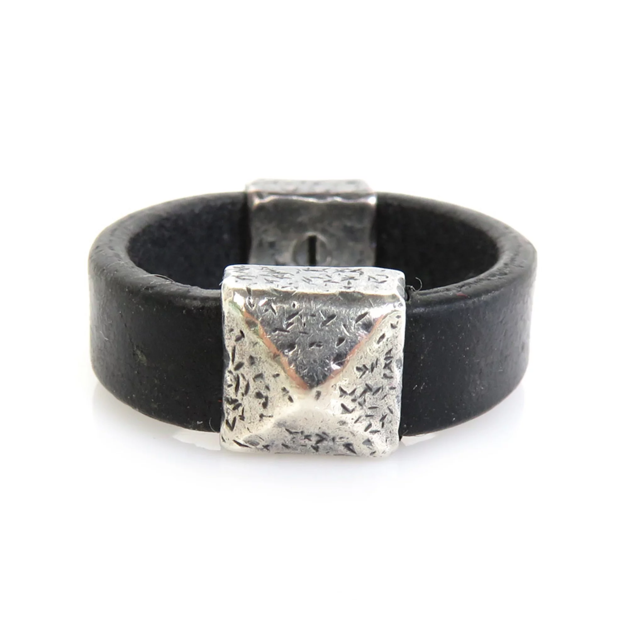 Pre-Owned Bottega Veneta Ring/Ring Leather/Silver 925 Black x Silver Men's No. 21 h29520f (Good)