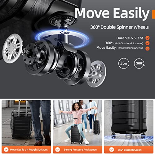 SHOWKOO Luggage Sets Expandable PC+ABS Durable Suitcase Double Wheels TSA Lock Black
