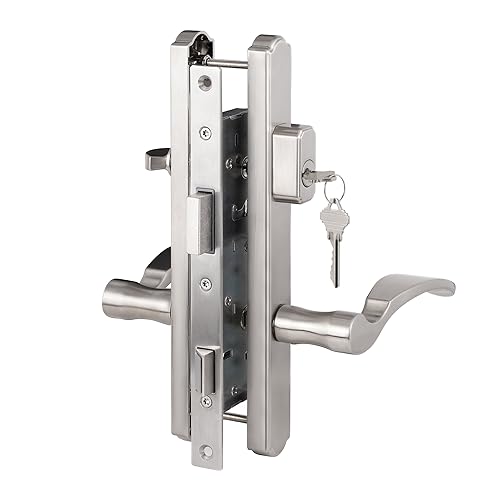 Hinged Patio Door Handle System Filled with Lever Handle Mortise Lock Set Universal Left and Right Entry Doors Handle （Brushed Nickel）