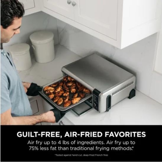 Ninja Digital Air Fry Countertop Oven, 8-in-1 Functionality, 1800W, Flip-Up Design, XL Capacity, Air Fry Basket, Wire Rack & Crumb Tray, Silver, SP101