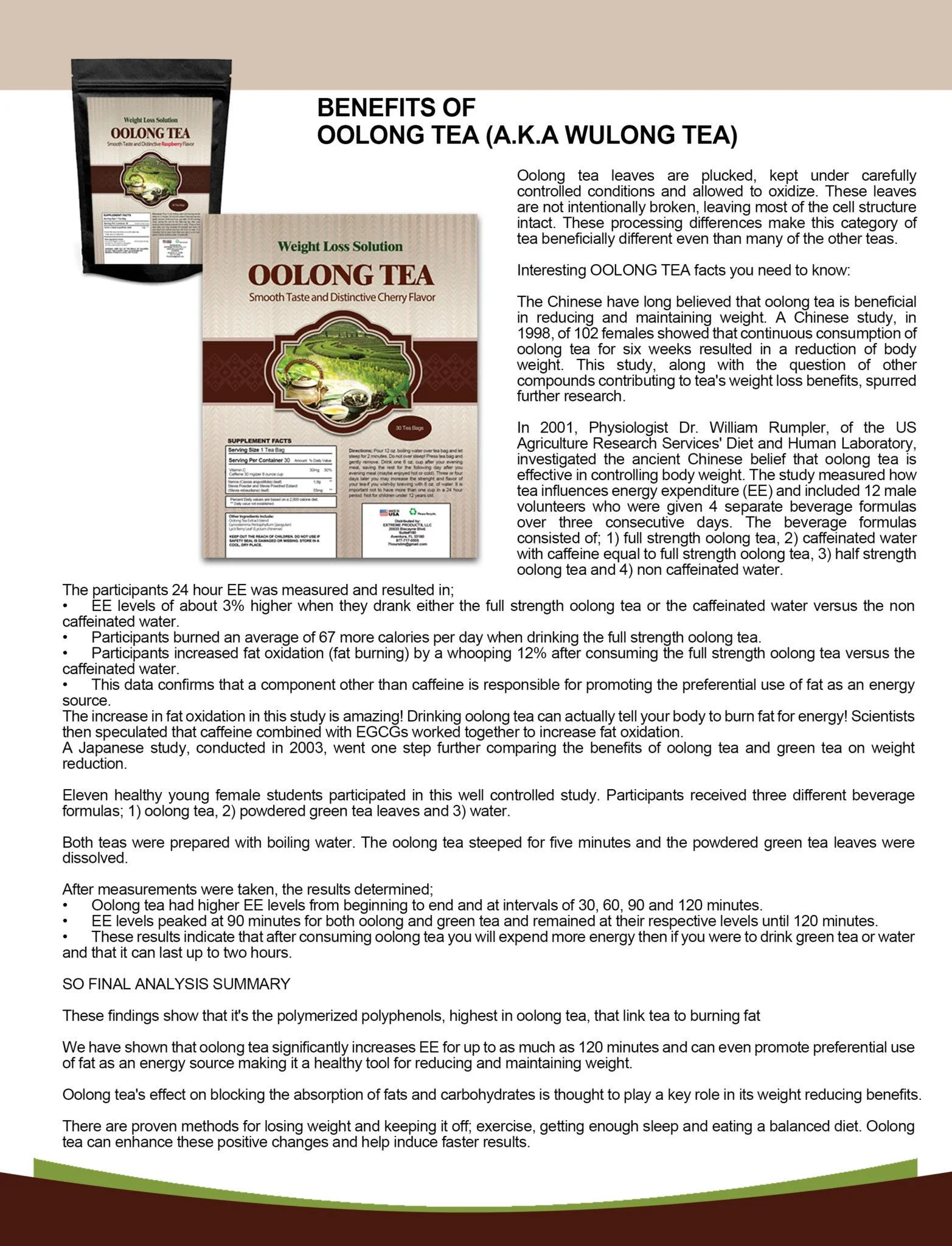 Weight Loss Solution Oolong Wulong Raspberry Slimming Tea (180 count)