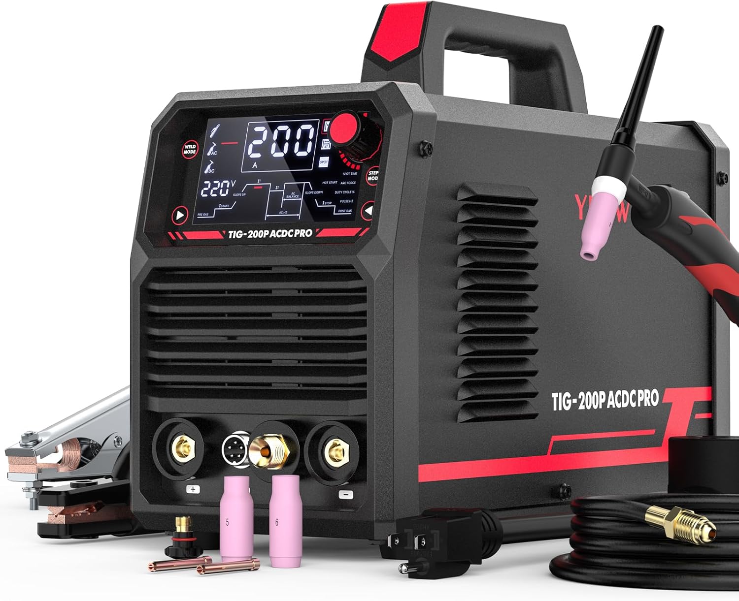 YESWELDER 200A AC/DC Aluminum Tig Welder with Pulse Large LED Display, Digital Inverter STICK/TIG 110/220V Dual Voltage & Stainless Steel TIG Welding Rod ER308L 1/16