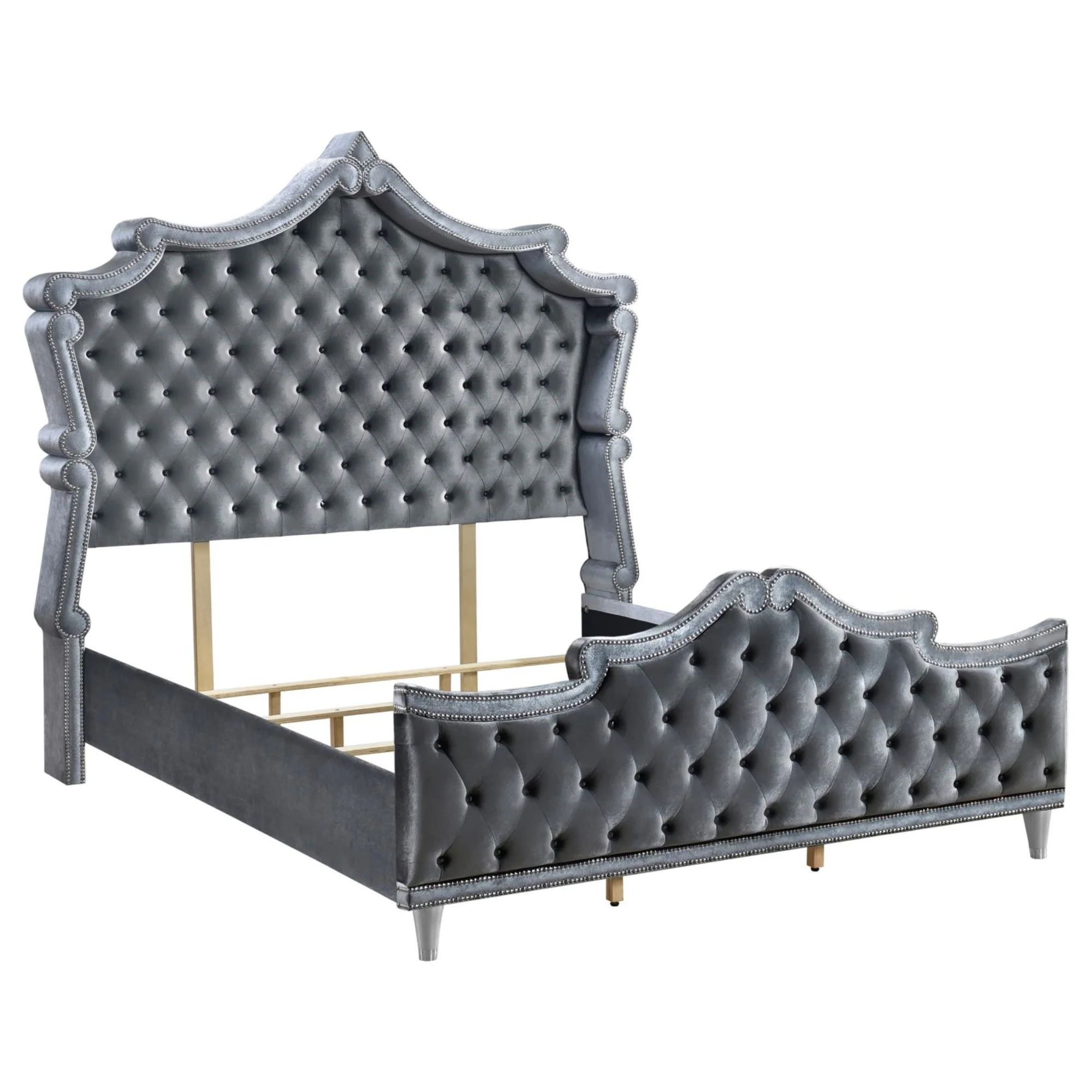 Coaster Antonella Velvet Upholstered Tufted Eastern King Bed in Gray