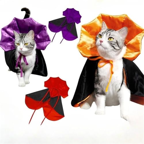 8 Pcs Halloween Pet Vampire Cloak Costumes Cosplay Attire for Dog Cat Kitten Puppy Pet Clothes(Orange)