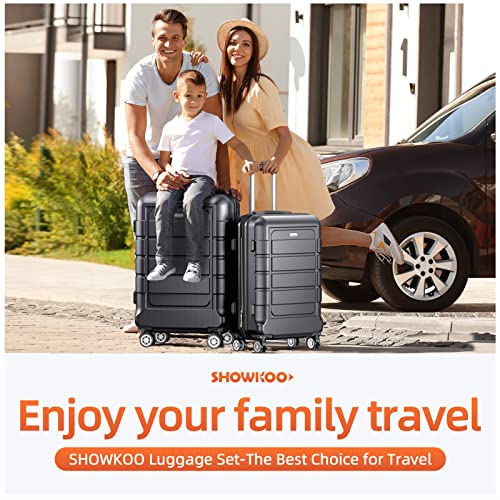SHOWKOO Luggage Sets Expandable PC+ABS Durable Suitcase Double Wheels TSA Lock Black