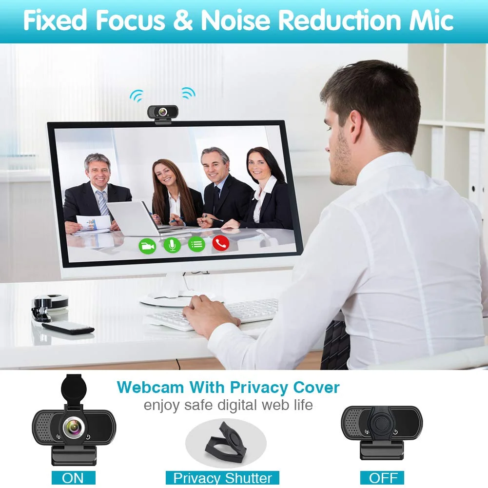 ZIQIAN 1080P Webcam with Microphone, HD Webcam Web Camera with Tripod Stand, Widescreen USB Computer Camera-Black