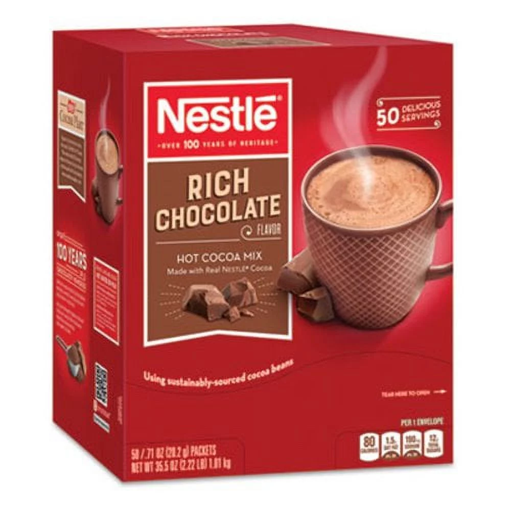New Nestle Instant Hot Cocoa Mix, Rich Chocolate, 71/100 oz, 50/Box, Each
