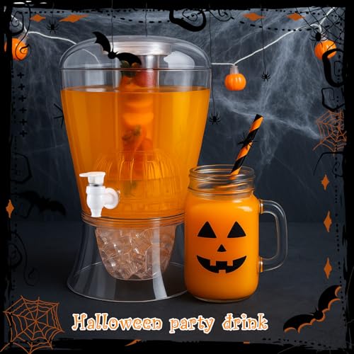 Maxcheck 2 Pieces 6.8 L Halloween Drink Dispenser with Ice Core for Parties Unbreakable Acrylic Beverage Countertop with Ice Core and Spigot for Iced Juice Tea Coffee Milk Wedding Party