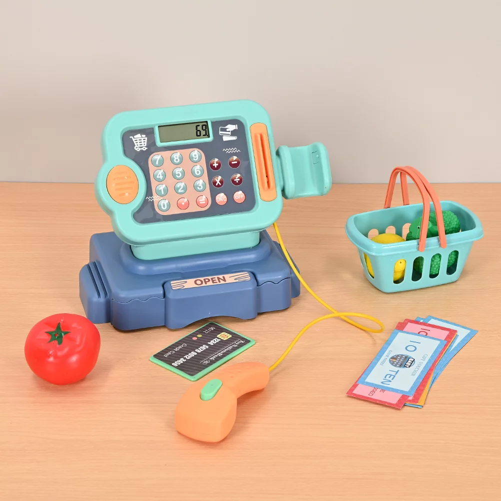 Pretend Play Calculator Cash Register with Scanner, Microphone, Play Food, Supermarket Cashier, Great Pre-School Gift for Kids, Toddlers, Boys & Girls, Ages 3 4 5 6 7 8