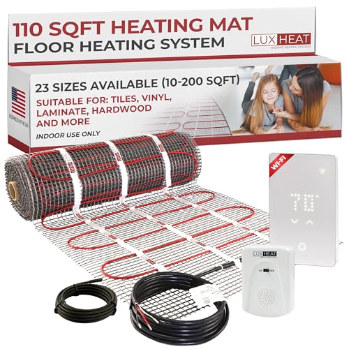 70sqft Floor Heating Mat Kit - 120v In Floor Heat Kit for Tile, Vinyl, Laminate - Easy to Install Infloor Heat System Includes UWG5 WiFi Programmable Thermostat w/GFCI, Alarm & Flooring Sensor