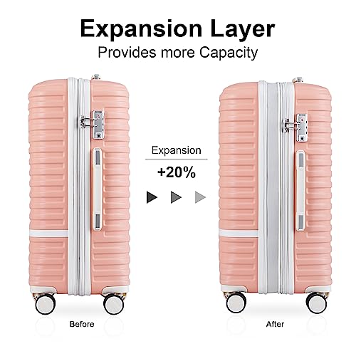 Joyway Carry On Luggage 20 Inch Expandable Suitcase with Spinner Wheel, 4 Piece Hard Shell Luggage Set with TSA Lock(White brown)