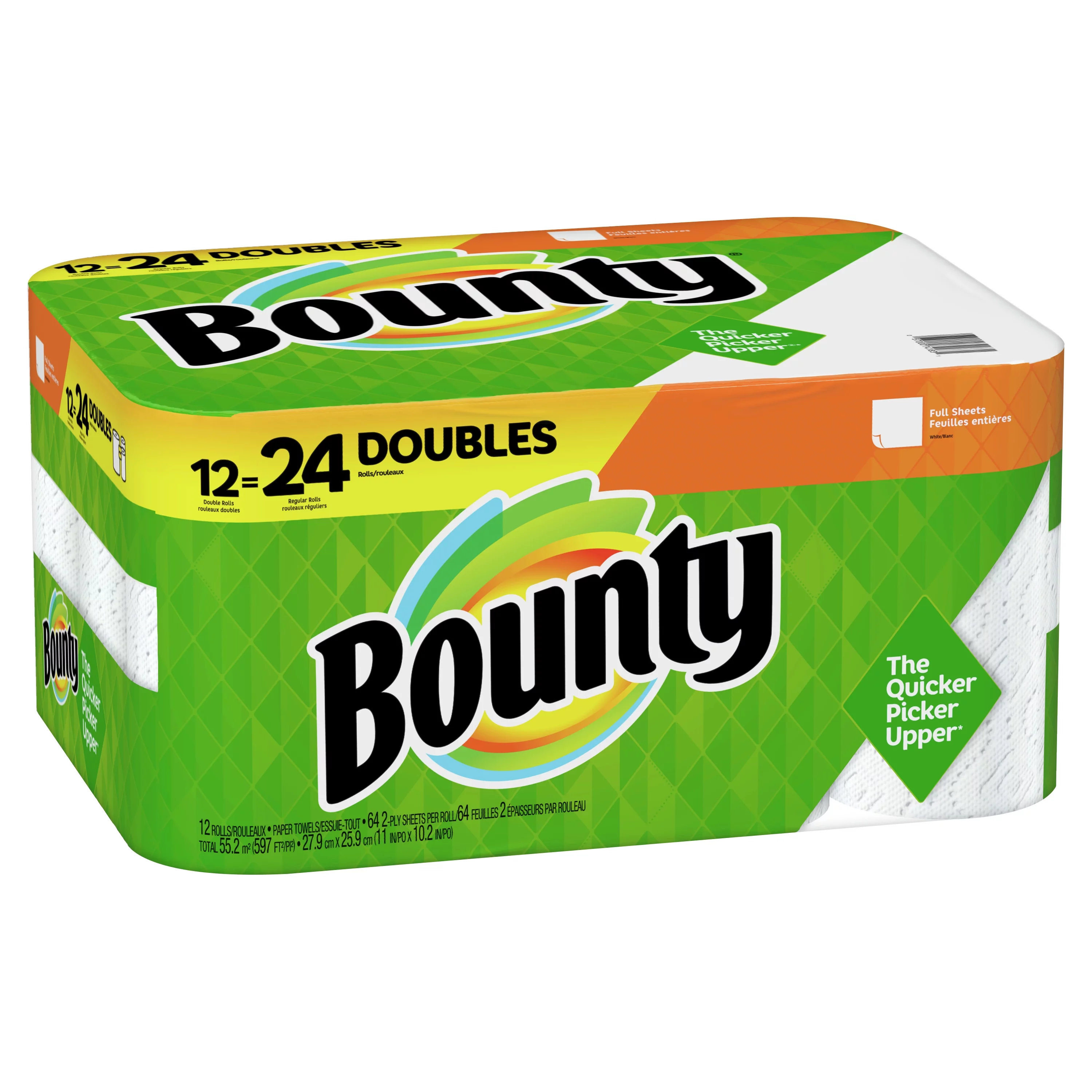 Bounty Paper Towels, White, 12 Double Rolls = 24 Regular Rolls, 12 Ct