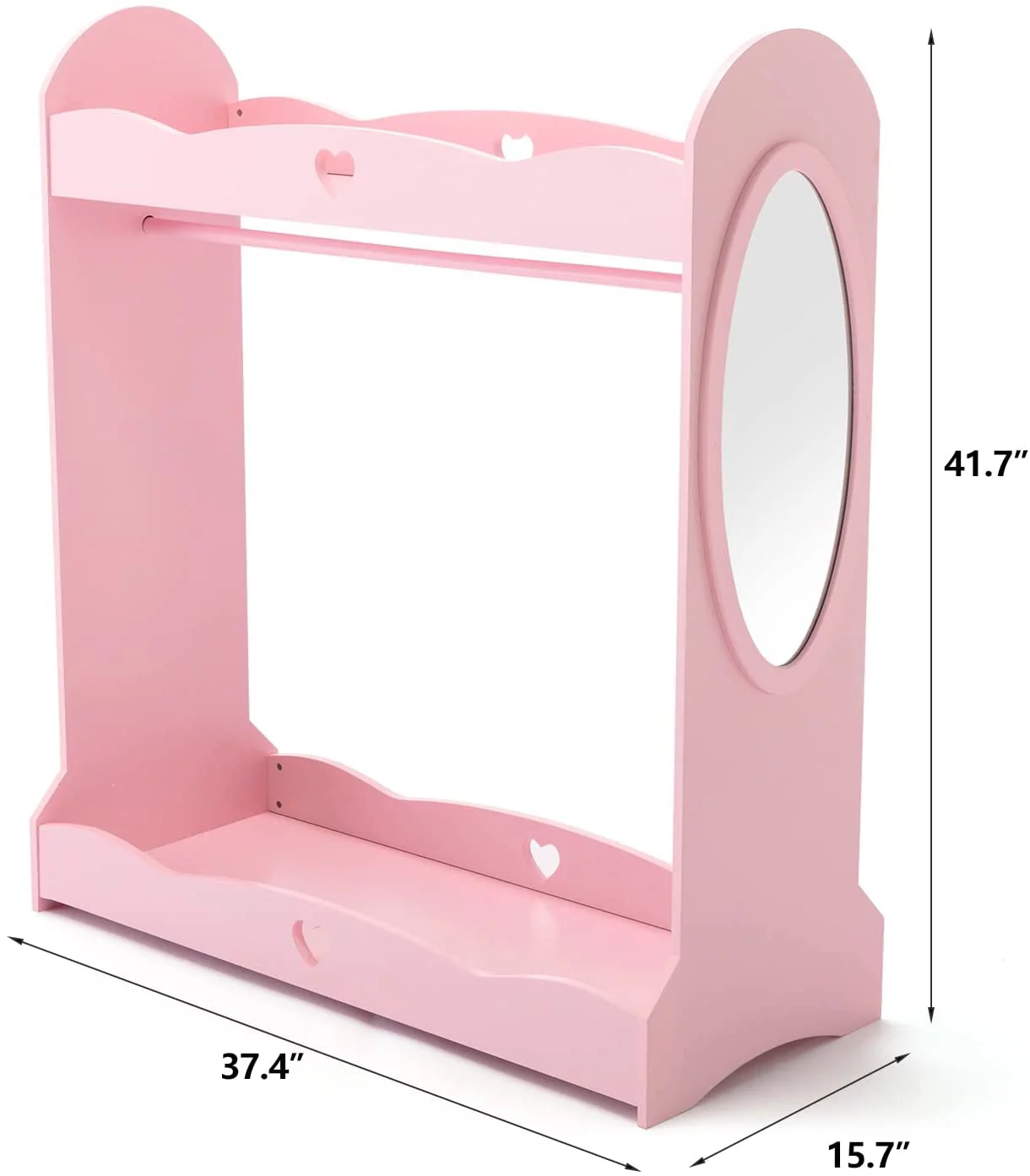 JOYLDIAS Kids Dress Up Storage Girls Armoire Closet with Mirror, Side Pocket, Storage (Pink)