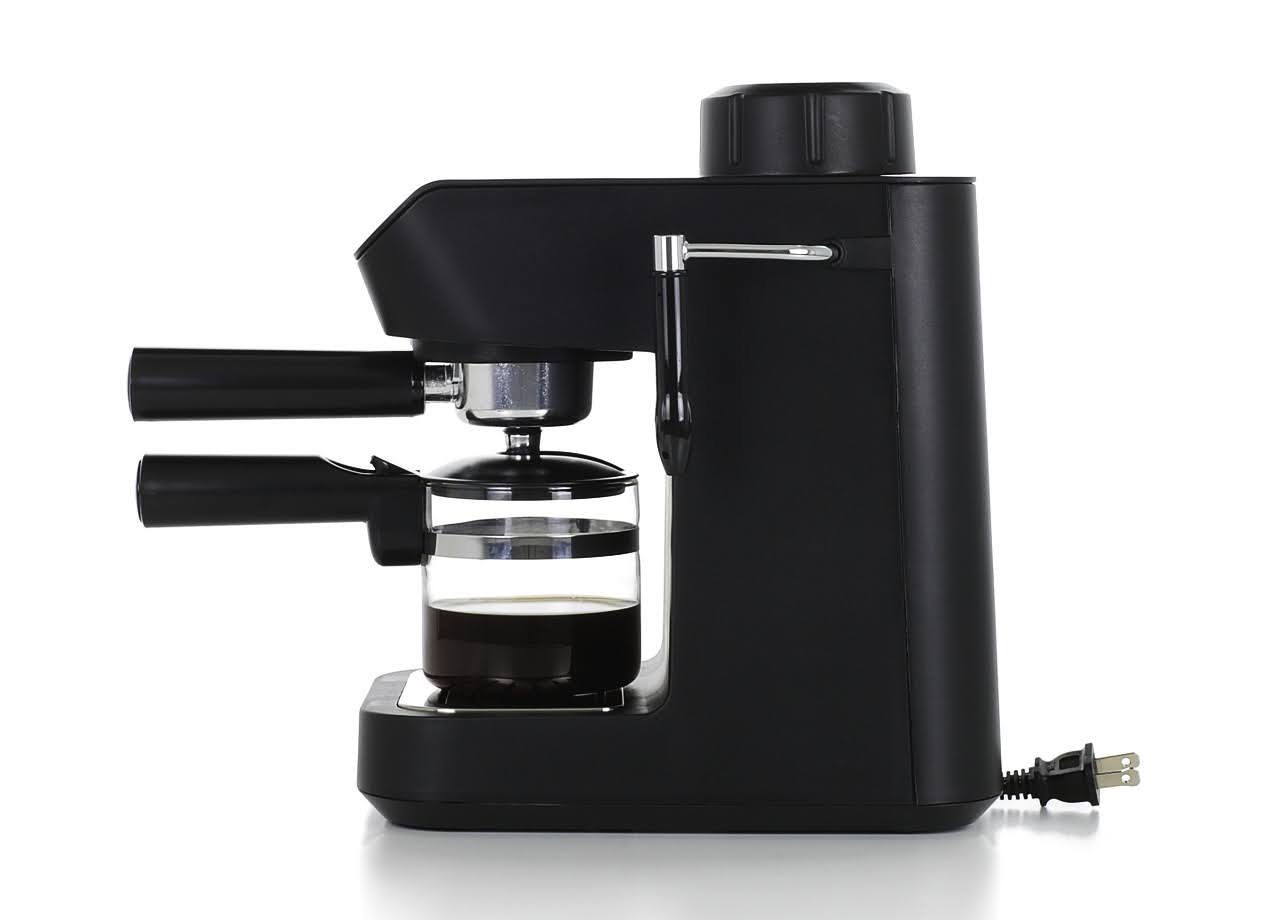 Krups XP1020 Steam Espresso Machine with Glass Carafe, 4-Cup, Black