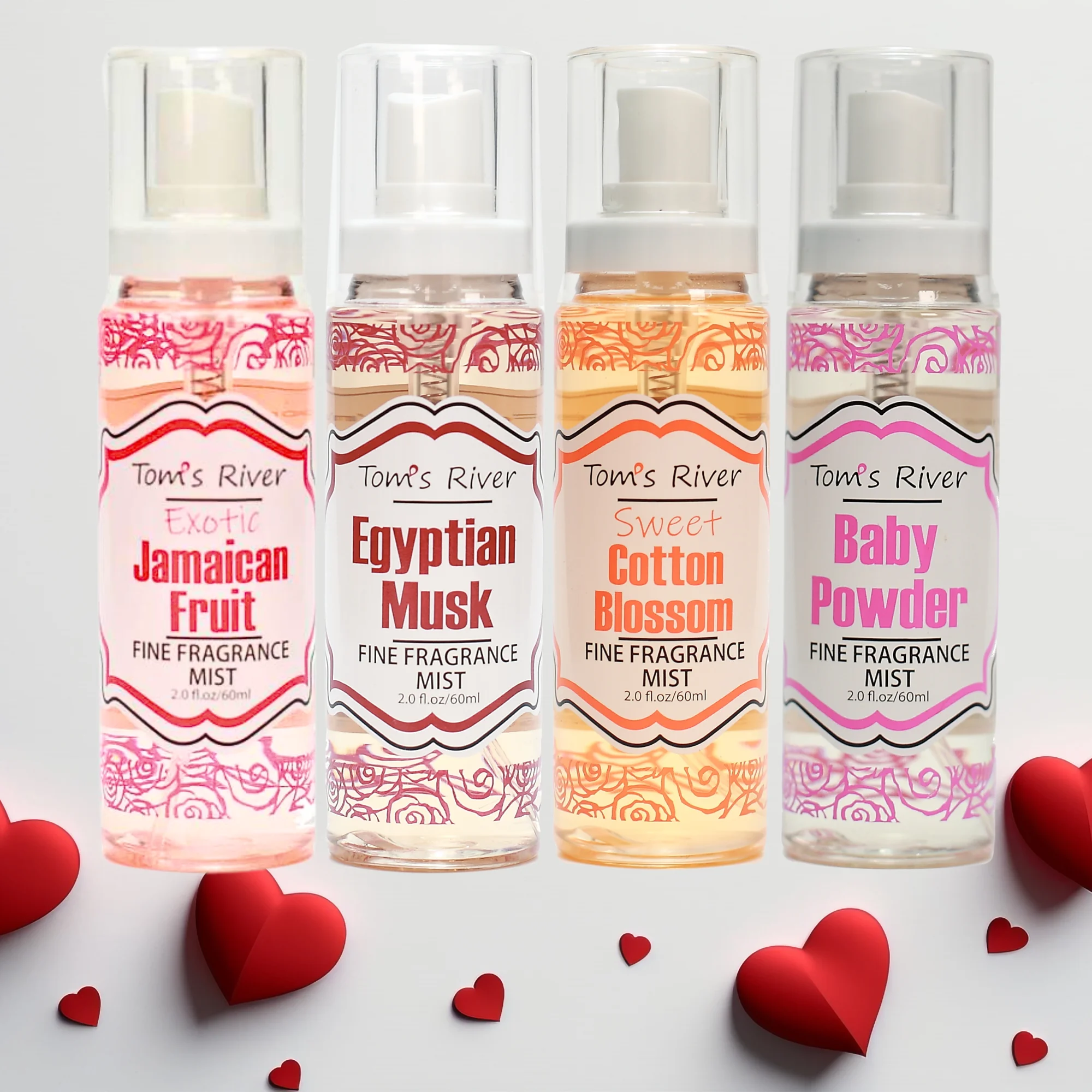 Infinix [Gift Set] 4pcs Fine fragrance body mist set. Pack of 4, Gift Boxed for women. Baby-powder scent, Cotton Blossom,Egyptian Musk, Jamaican Fruit