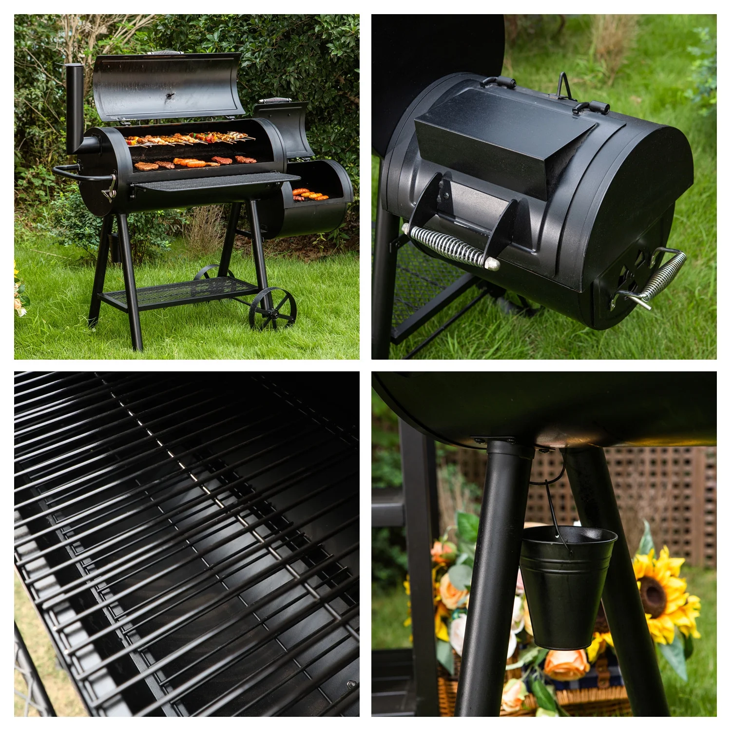 Summit Living Charcoal Grill with Offset Smoker 941 sq.in. Extra Large BBQ Grill Black