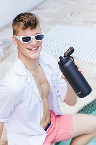 Ello Cooper 18oz Kids Stainless Steel Water Bottle with 2 Lids Chug and Straw | Leak Proof Double Walled and Vacuum Insulated | Fits Car Cupholder | Built in Carry Loop | Dishwasher Safe | Antigua