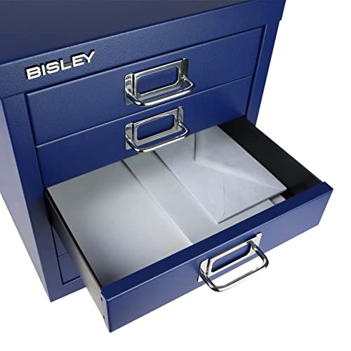 Bisley 10-Drawer Steel MultiDrawer Cabinet - Black, Chrome Pull Handles with Label Holders, Powder-Coated Steel, Removable Drawers, Fits Under Most Desks, Labels Included