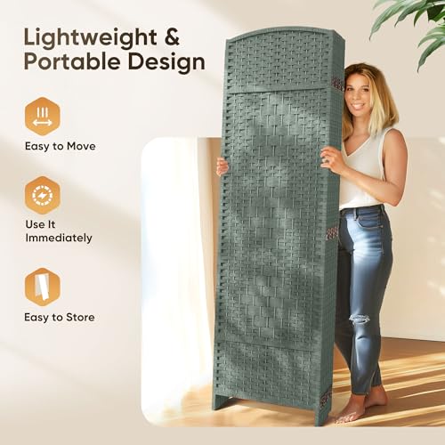JOSTYLE Folding Privacy Room Divider, 4 Panel Screen Divider 6 ft. Tall Freestanding Extra Wide Rattan Room Partition Wall Separation Dividers, Grey