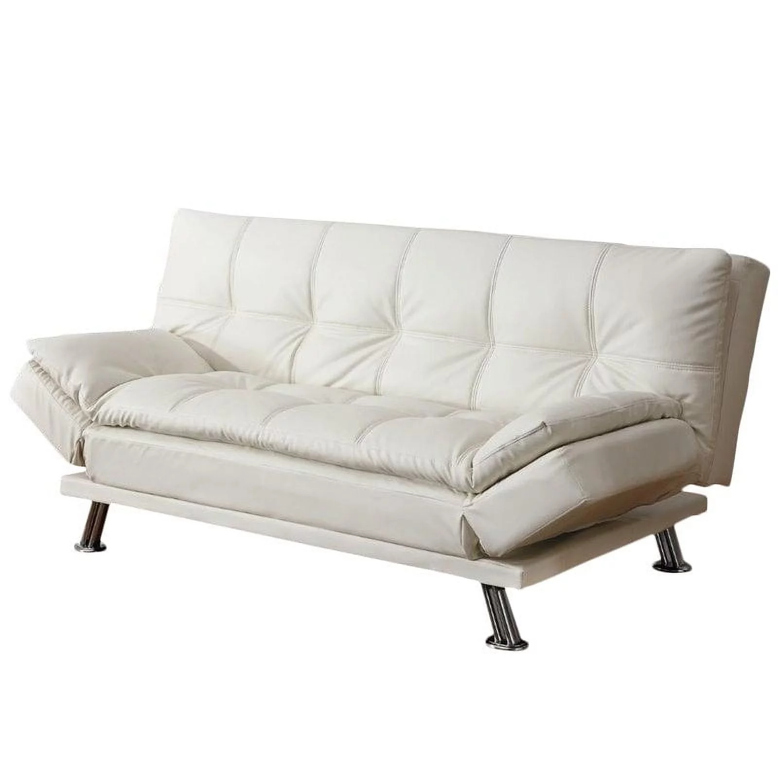 Kingfisher Lane Faux Leather Sleeper Sofa in White and Chrome