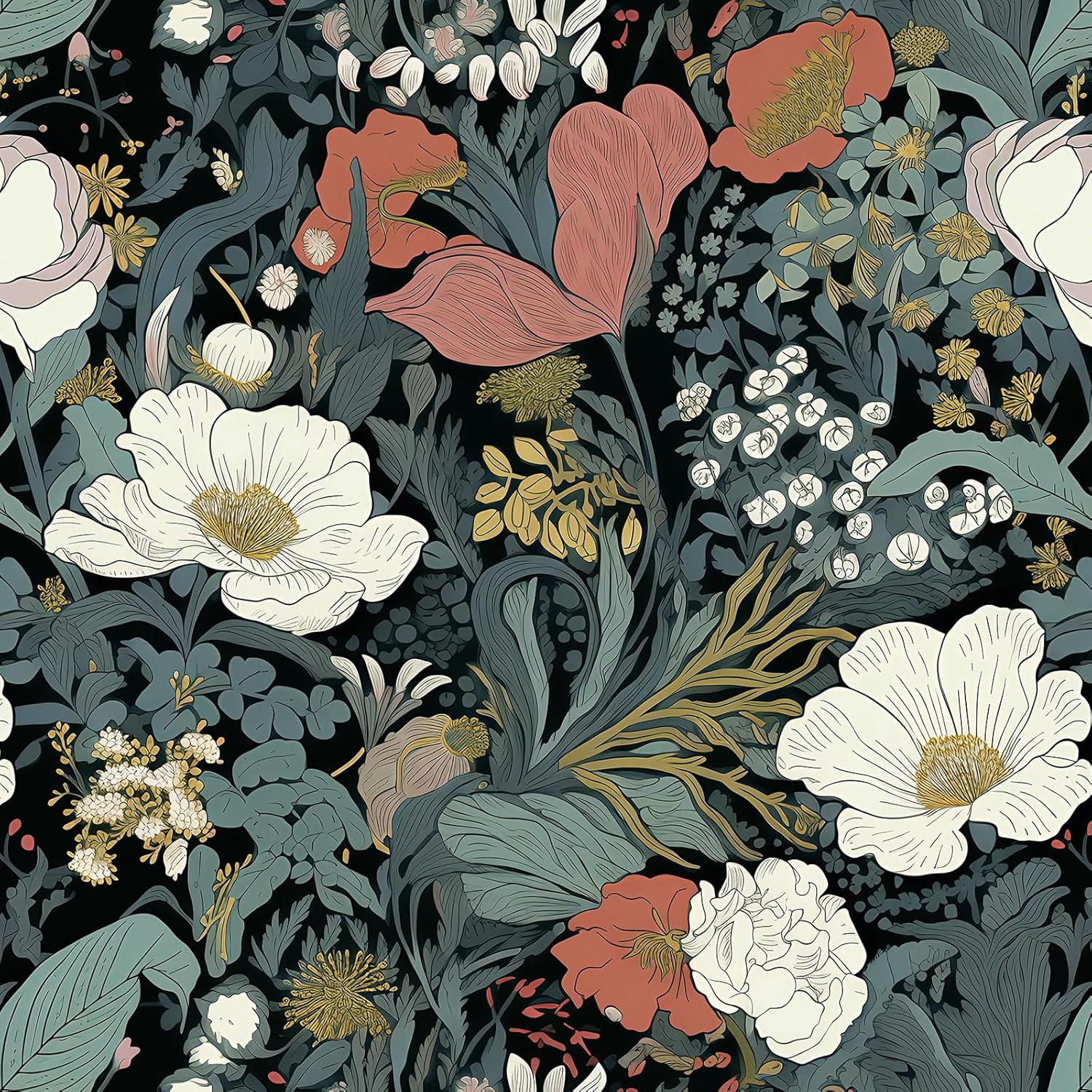 Jeweluck Vintage Floral Wallpaper Peel and Stick Wallpaper Floral Contact Paper 15.7inchx118.1inch Flower Wallpaper Green Leaf Wallpaper Removable Self Adhesive Wallpaper for Bathroom Decorative