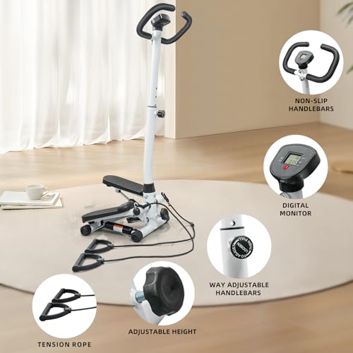 Stepper Machine with Resistance Bands, 300LBS MAX Weight Capacity, Twist Stepper for Full Body Workout, Adjustable Height for Men Women