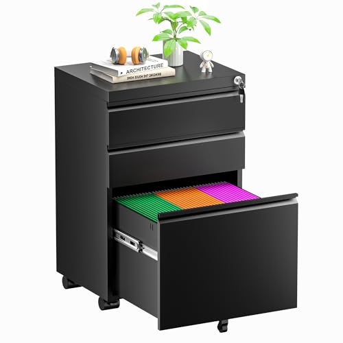 Greenvelly Black File Cabinet, 2 Drawer Vertical File Cabinet with Lock, Locking Filing Cabinet for Home Office, 18” D Metal File Cabinet for Hanging Letter/Legal Folders, Easy Assemble