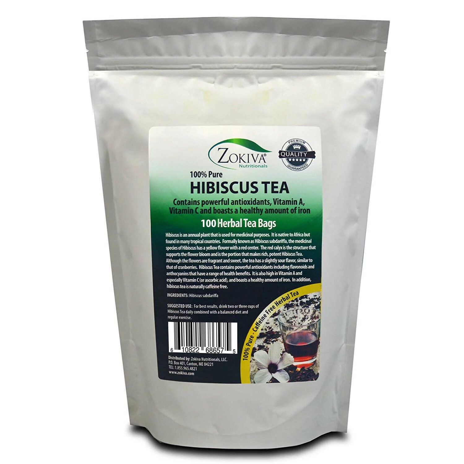 Hibiscus Tea Mega Pack 100 Bags 100% Natural in Resealable Foil Pouch