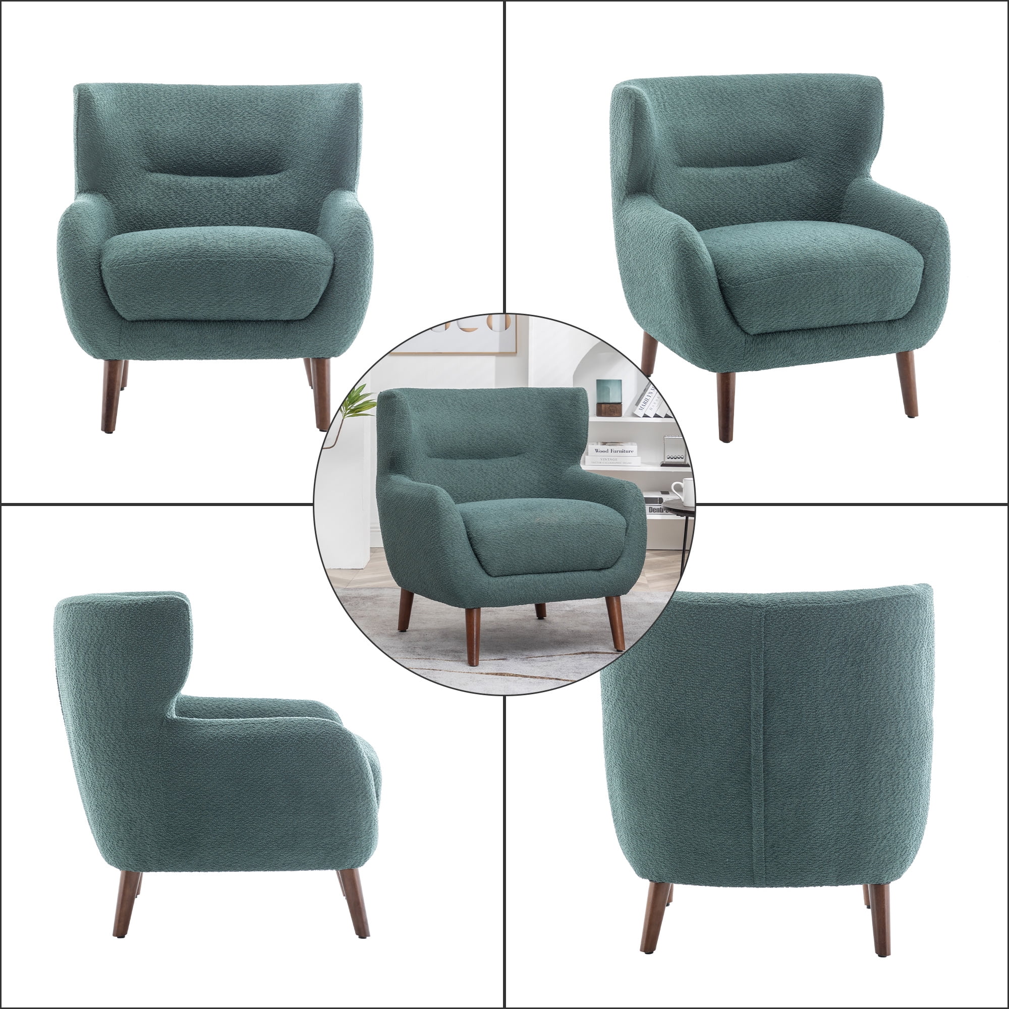 XINMICS Tufted Accent Chair, Wingback Upholstered Armchair, Green