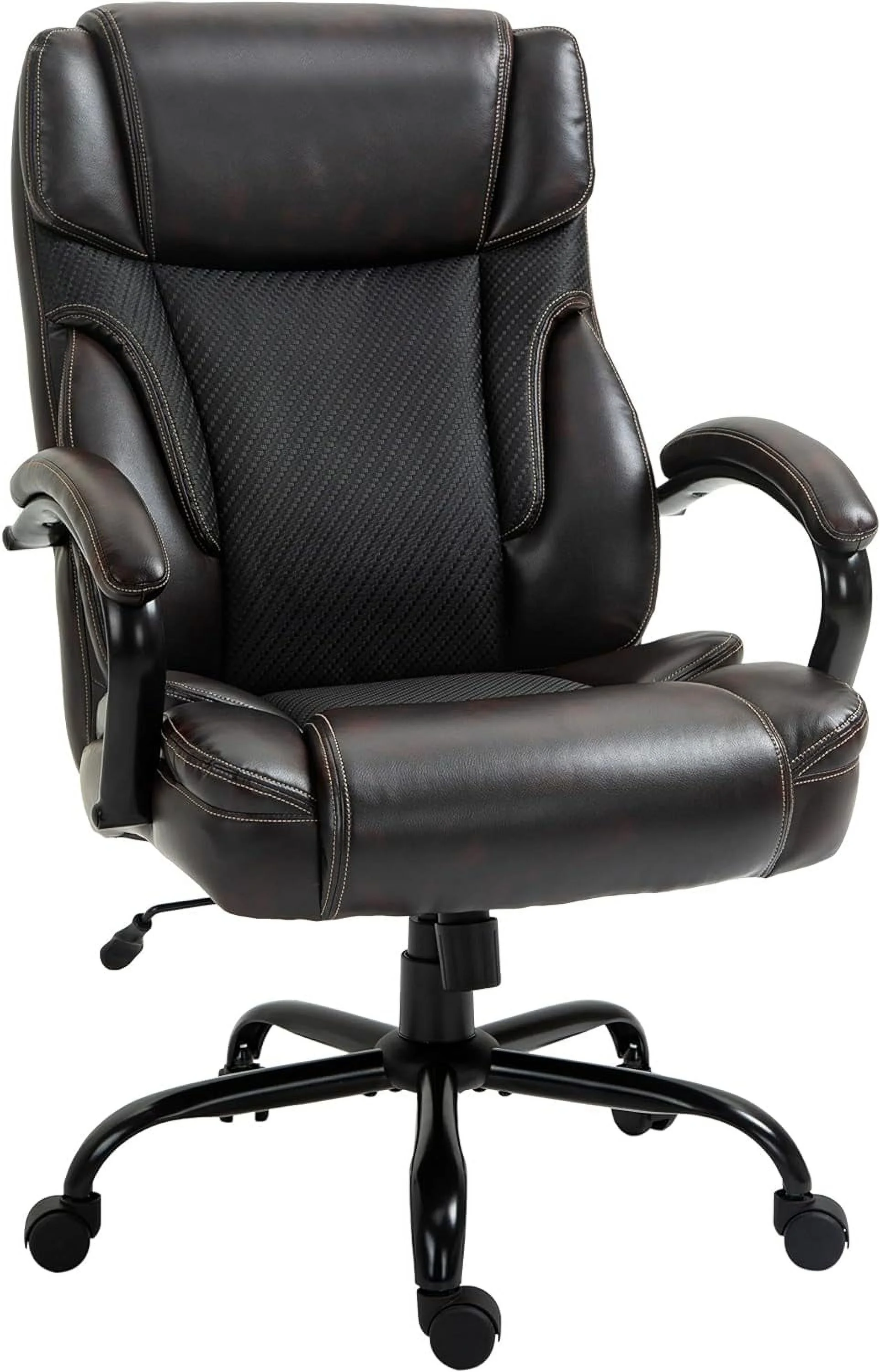 484LBS Big And Tall Ergonomic Executive Office Chair With Wide Seat, High Back Adjustable Computer Task Chair Swivel PU Leather, Brown