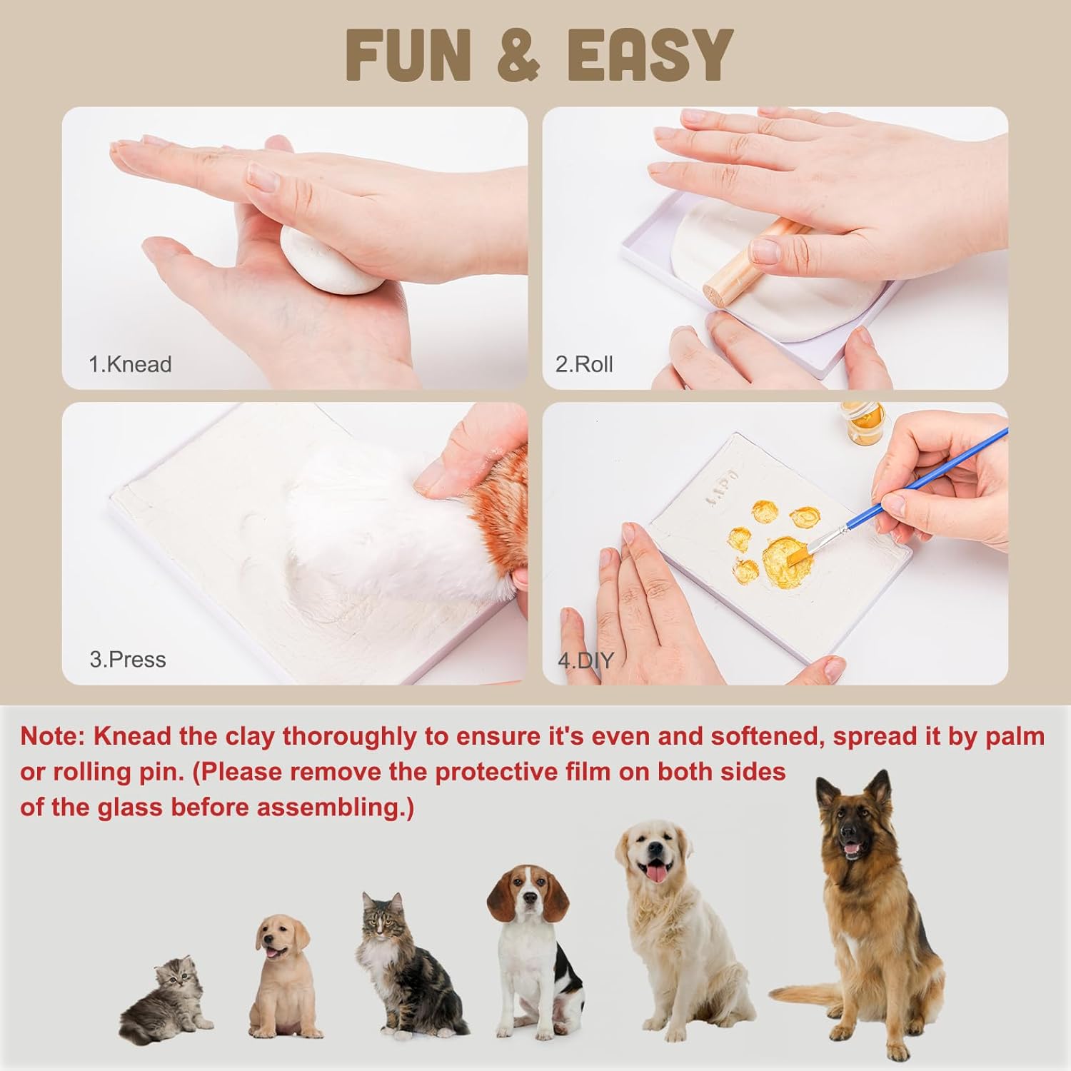 Paw Print Kit with Picture Frame and Imprint Clay, Pawprints Impression Keepsake for Dogs Cats, Memorial Desk Display for Pets -White