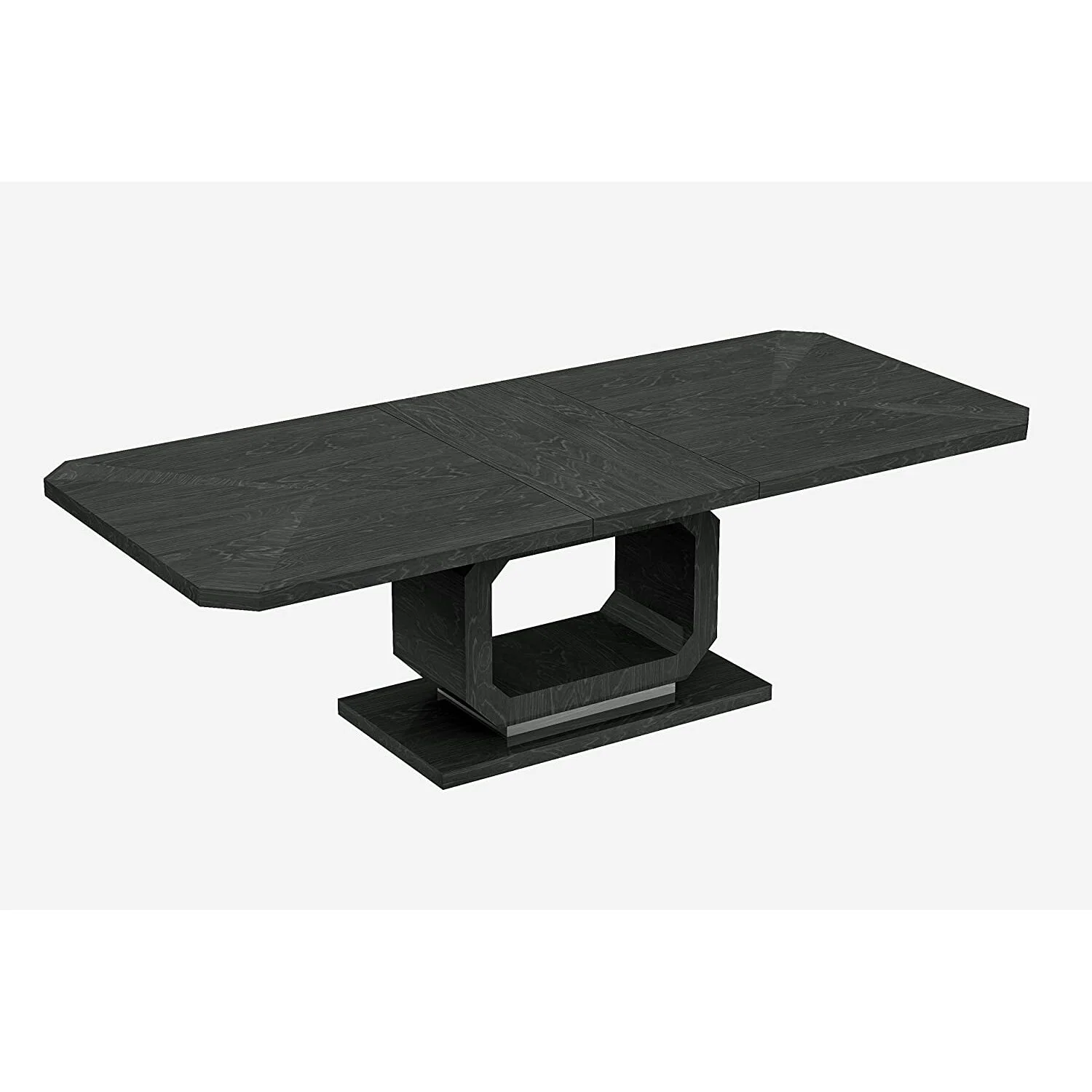 Whiteline Modern Living Los Angeles Extendable Dining Table, High Gloss Grey with a geometric design