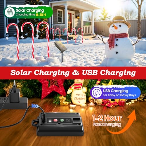 24 Pack Upgraded Solar Candy Cane Lights Outdoor, Christmas Decorations Outdoor Solar Christmas Pathway Lights Waterproof with USB Charging 10 Modes for Yard Garden Lawn Path Walkway Party Xmas Decor