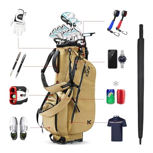 KVV Lightweight Golf Stand Bag with 7 Way Full-Length Dividers, 5 Zippered Pockets, Automatically Adjustable Dual Straps，Elegant Design