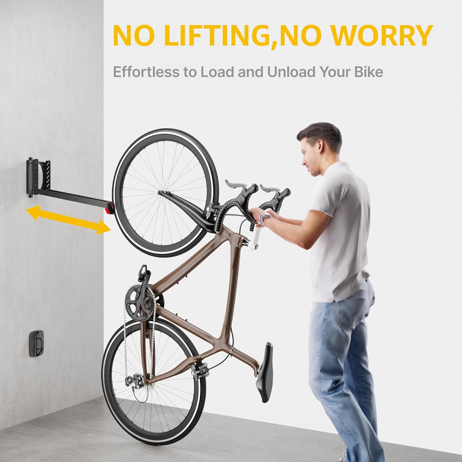 Swivel Bike Wall Mount, Swivel Bike Rack + No Heavy Lifting Required Bike Wall Mount, Space-Saving Bike Rack Garage