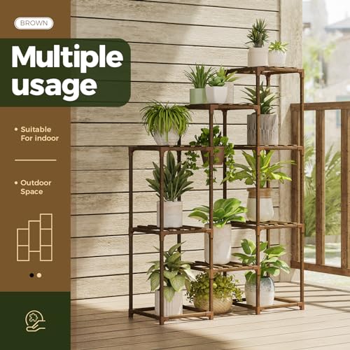 Bamworld Plant Stand Indoor Corner Plant Shelf Wood Plant Holder 8 Pots for Multiple Plants Home Decor for Gardening Gifts