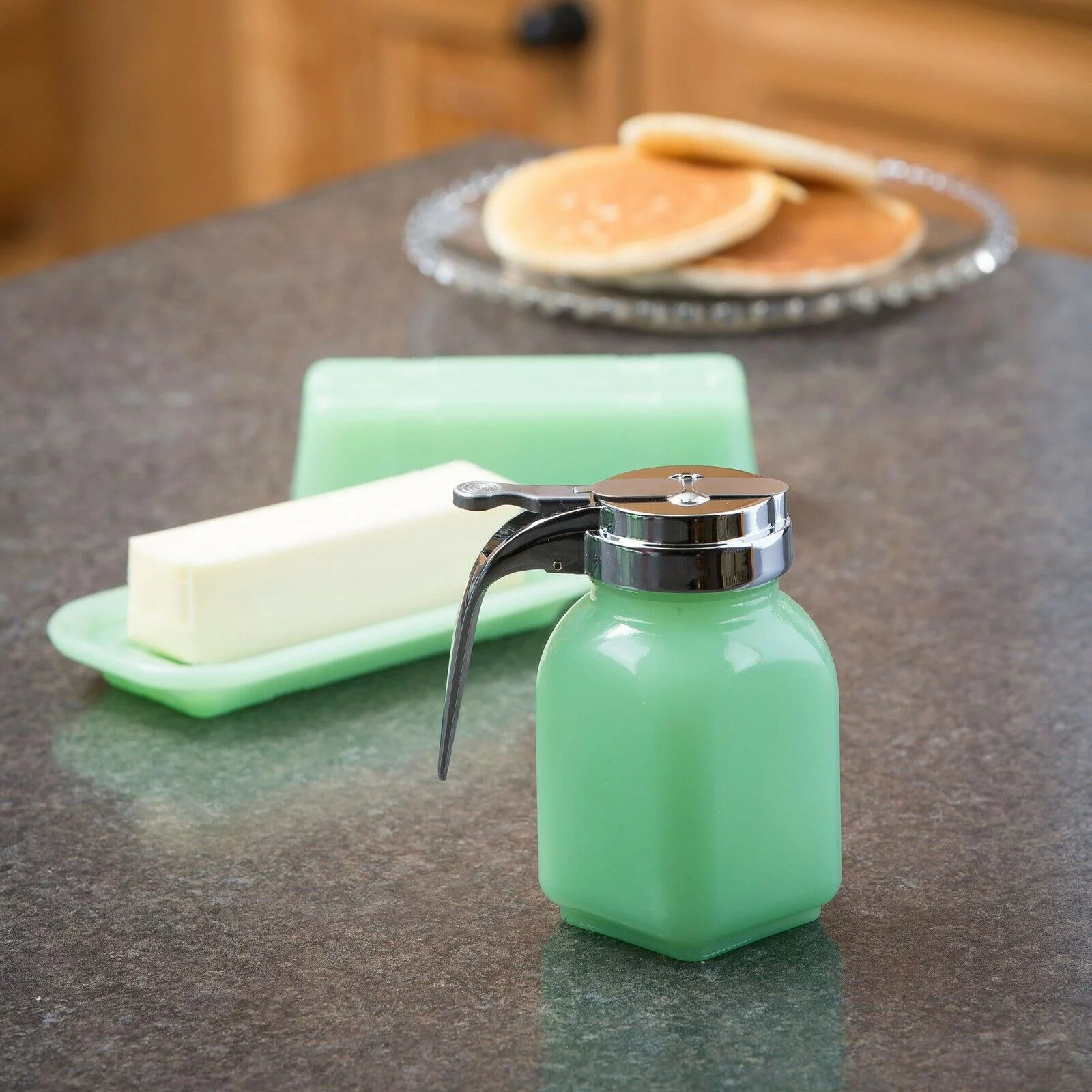 TableCraft Jadeite Glass Collection Syrup Dispenser | 6oz