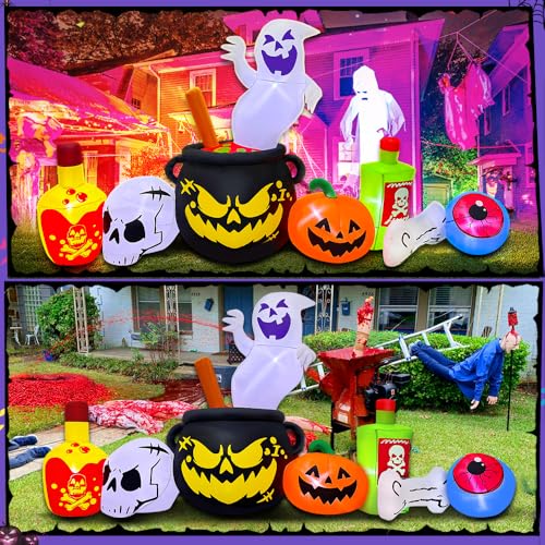 8FT Halloween Inflatable Decoration, Ghost Inflatable Outdoor Decoration with LED Light, Halloween Inflatables Outdoor Decorations, Inflatable Ghost for Holiday Party Lawn Yard Garden Décor