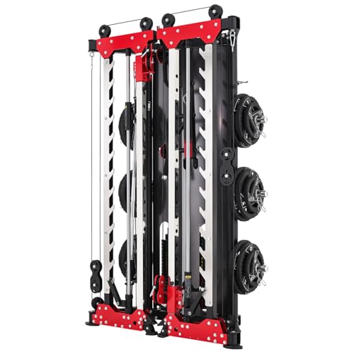 Altas Strength Folding Home Gym Smith Machine with Pulley System Gym Squat Rack Weight Bar Upper Body Strength Training Leg Developer Commercial Fitness Equipment Included Accessories 3107