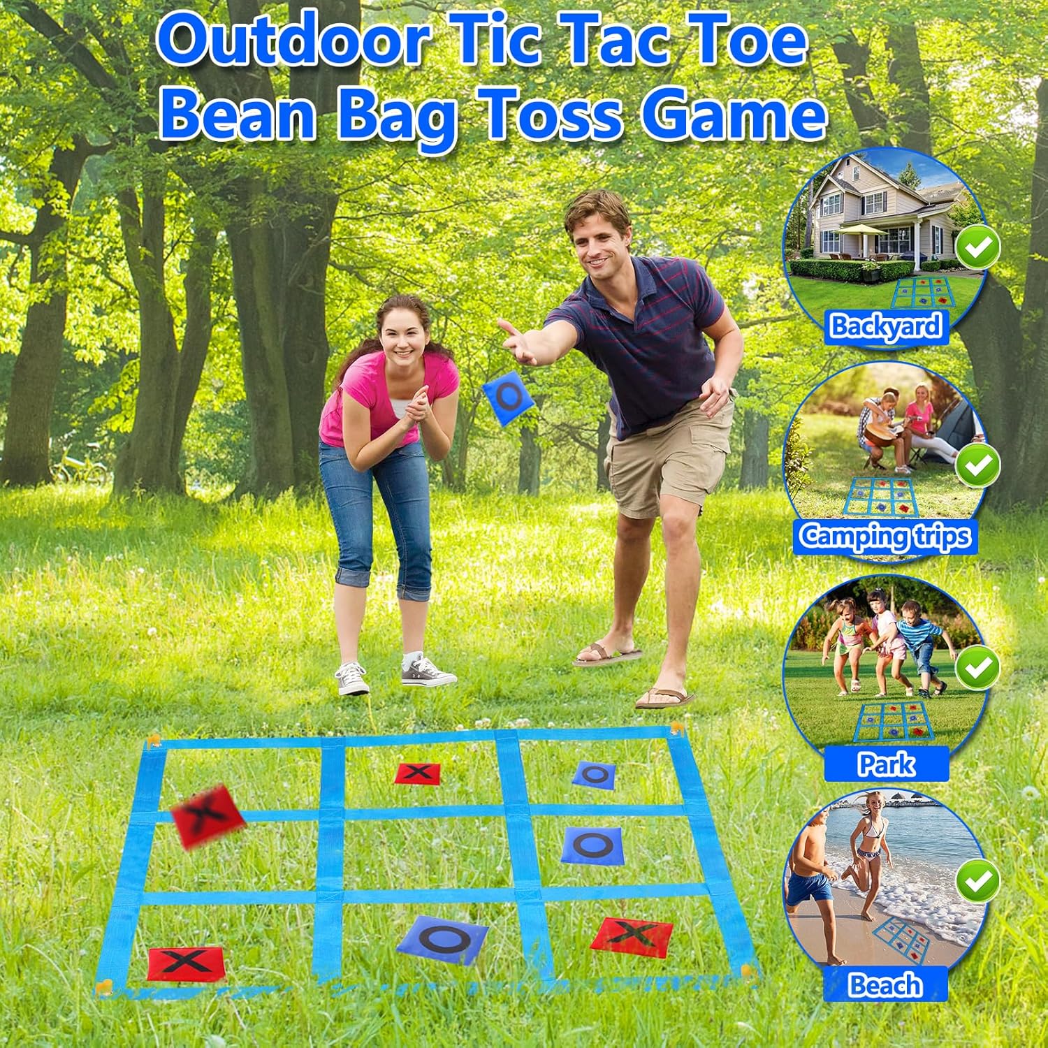 CWLAKON Outdoor Giant Tic Tac Toe Bean Bag Toss Games for Kids Adults Family, Large Outside Lawn Yard Backyard Carnival Field Day Game, Beach Picnic Camping Birthday Party Family Reunion Games