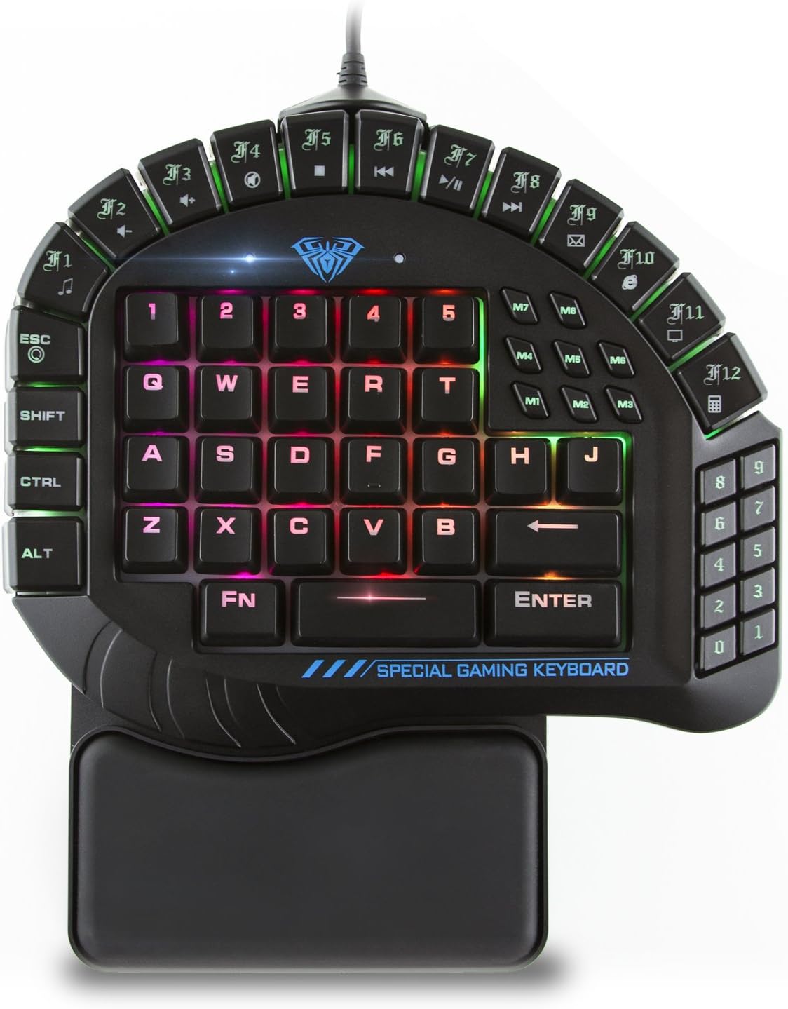 Beastron Aula Excalibur One Handed Mechanical Gaming Keyboard, Blue Switches, Software Customizable RGB Backlit Effects, 8 Programmable Macro Keys, and Removable Wrist Rest