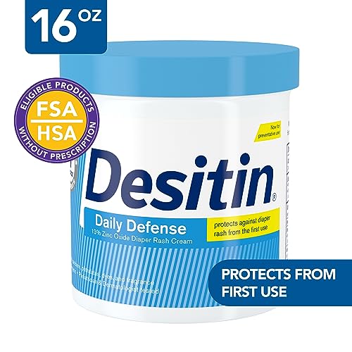 Desitin Daily Defense Baby Diaper Rash Cream with 13% Zinc Oxide, Barrier Cream to Treat, Relieve & Prevent Diaper Rash, Hypoallergenic, Dye-, Phthalate- & Paraben-Free, 16 oz