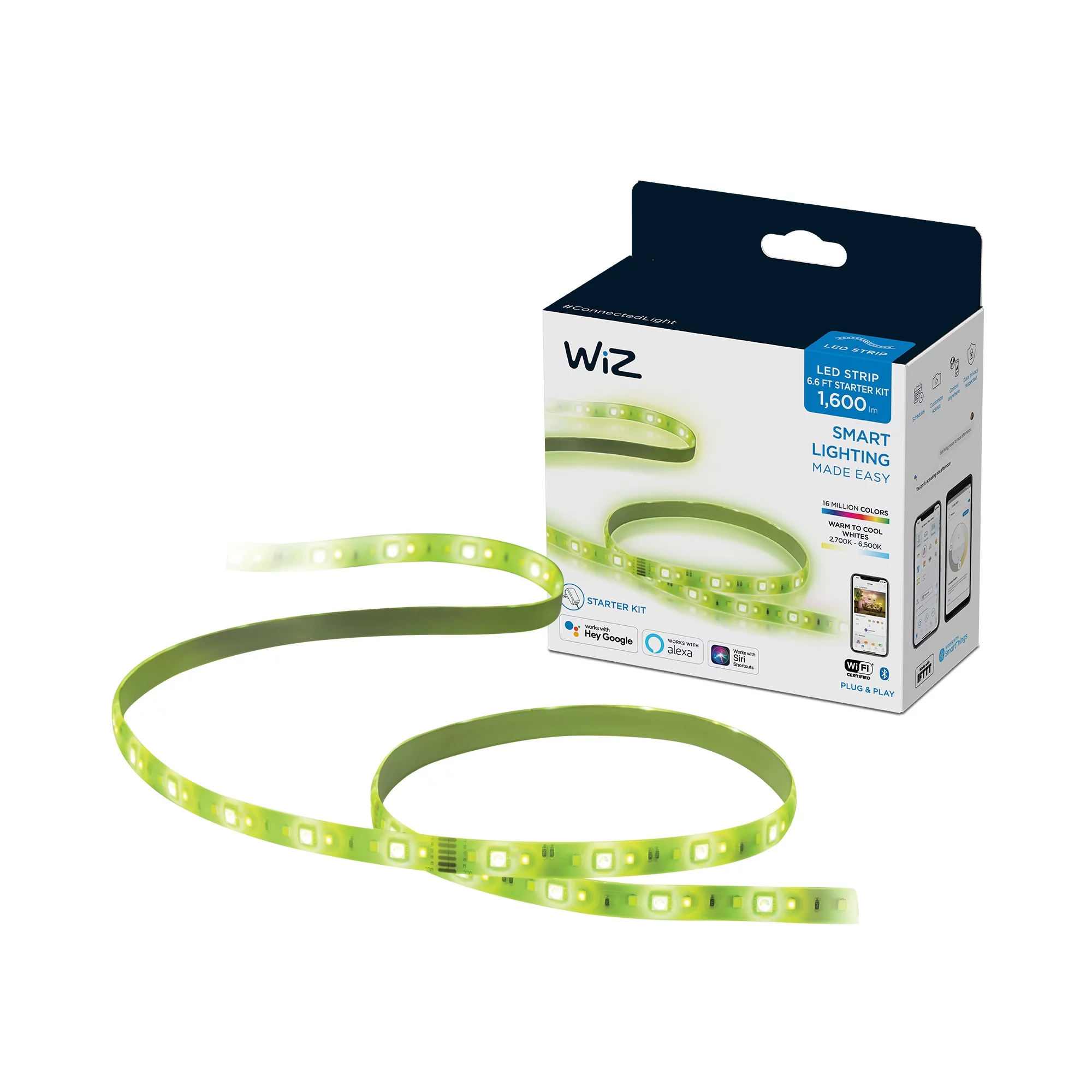 WiZ Connected 6ft Smart Wi-Fi LED White and Color Light Strip, 16 Million Colors Dimmable Indoor Use