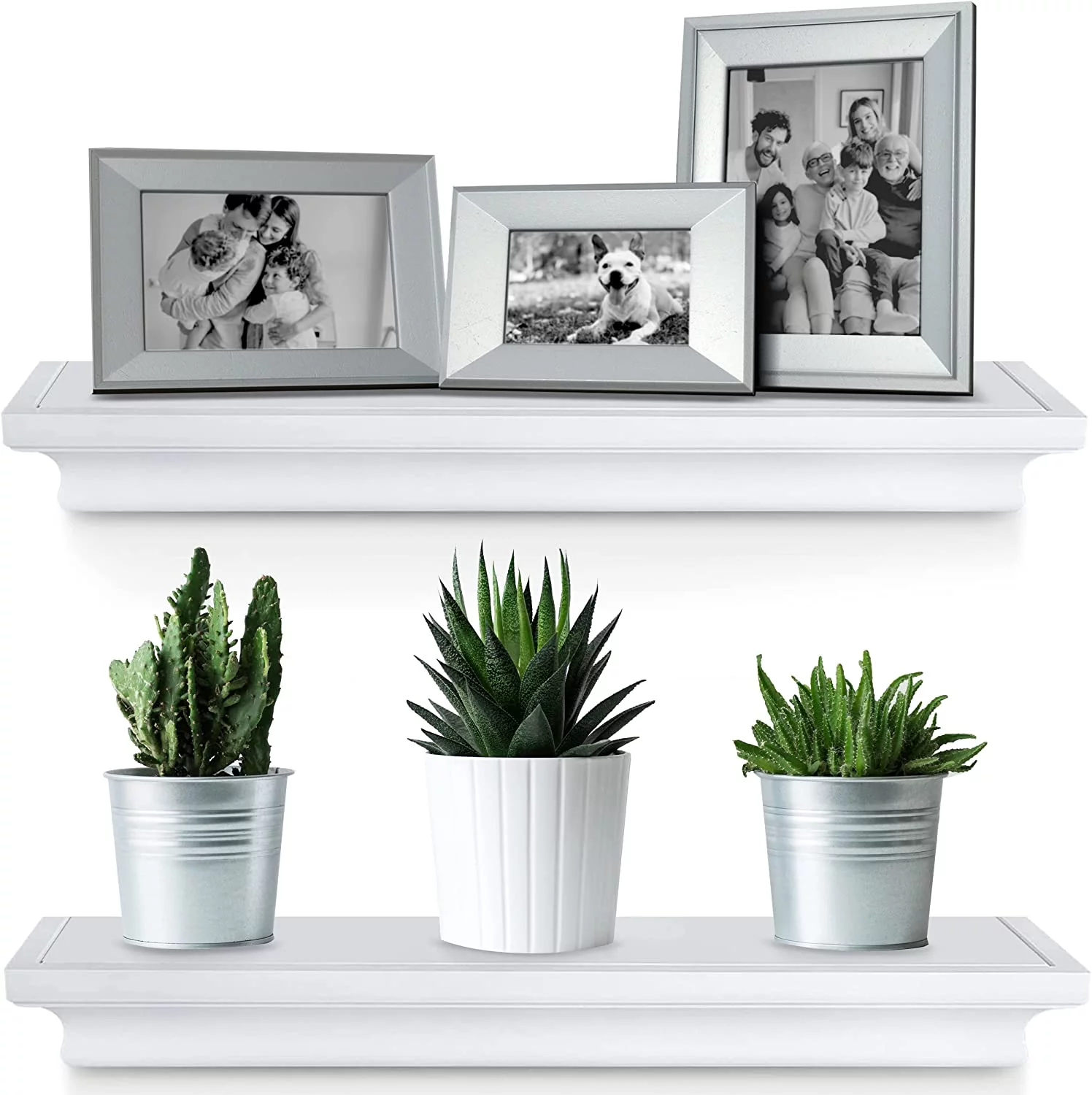 Set of 2 Halter 3 lb Floating Wall Shelves for Bedroom, Bathroom, Living Room, and Kitchen - White Wood Wall Storage