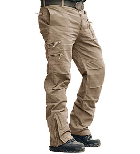 CRYSULLY Men's Cotton Multi-Pockets Work Pants Tactical Outdoor Military Army Cargo Pants (No Belt)