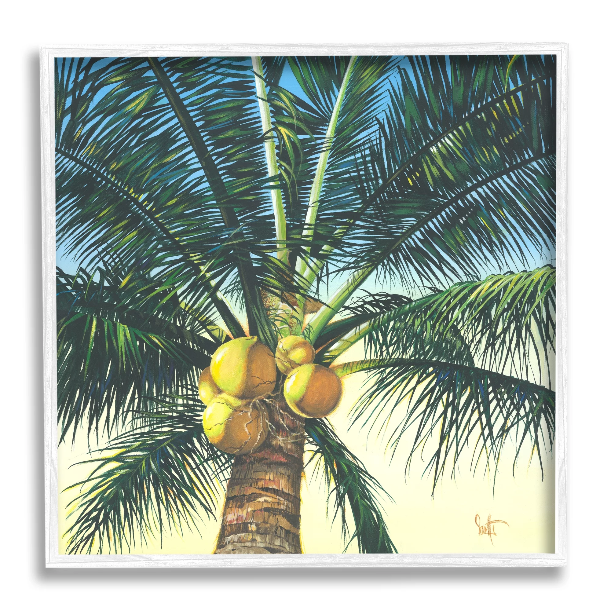 Stupell Industries Branching Out Palm Tree Botanical & Floral Painting White Framed Art Print Wall Art, 24 x 24