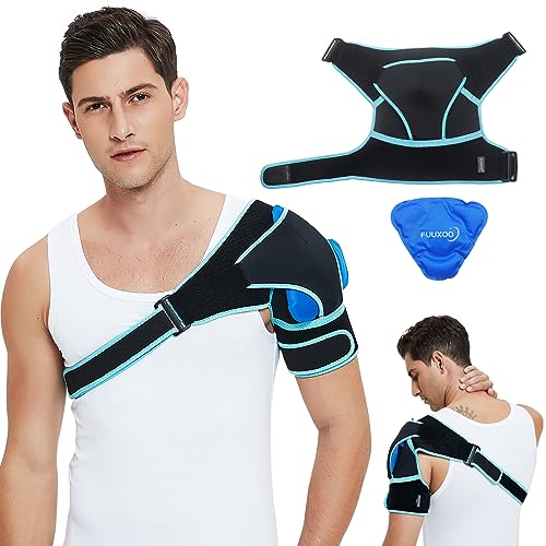 Shoulder Brace Support Ice Pack and Compression Sleeve,Rotator Cuff for Men&Women,for AC Joint Pain Relief,Arm Stability,Injuries&Tears,Bursitis,Swelling,Tendonitis,Reusable and Adjustable