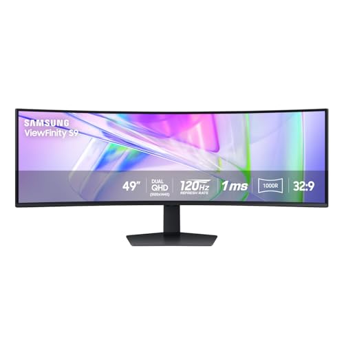 Samsung 49” Business Curved Ultrawide Dual QHD Computer Monitor, USB-C, DisplayPort, HDMI, 120Hz, VESA DisplayHDR 400, Built-in Speakers, Height Adjustable Stand, Eye Care, LS49C954UANXZA, 2024