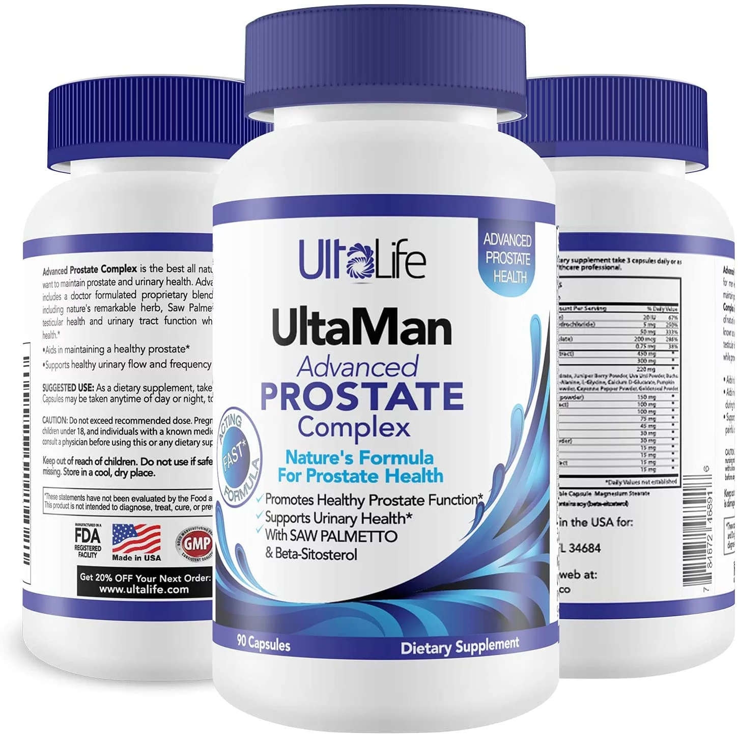 UltaLife Advanced Saw Palmetto Prostate Supplement For Men w/ Beta Sitosterol + Health Formula to Reduce Urge For Frequent Urination, DHT Blocker, Improve Sleep, Performance- 90 Capsules