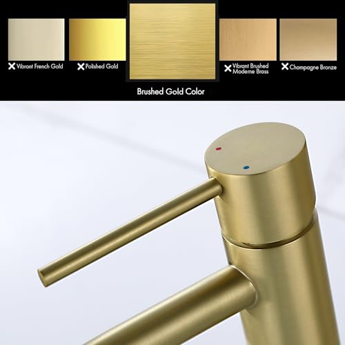 Brushed Gold Vessel Sink Faucet with Pop Up Drain and Supply Lines, Stainless Steel Gold Vanity Faucet Single Hole, JXMMP Single Handle Bathroom Faucet Gold, JXM1001BG